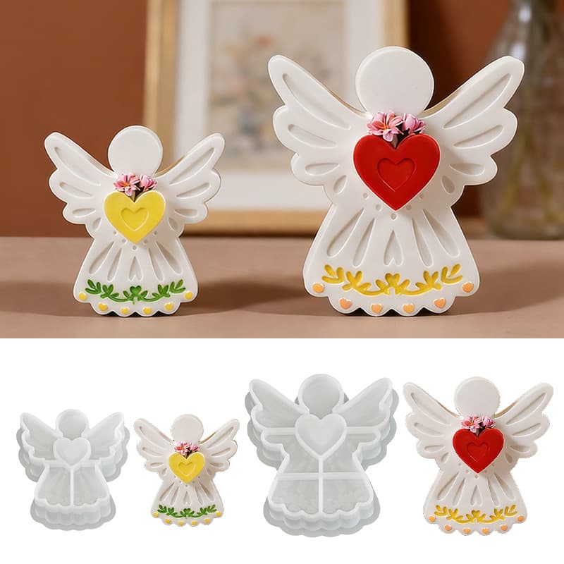 Cross-Border DIY Heart-Shaped Angel Scented Candle Plaster Mold New Angel Ornament Resin Silicone Mold Wholesale