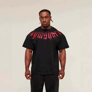 GYMSHARK Men's Oversized T-Shirt Muscle Fitness Cool Cotton Print Casual Loose Running Training Short Sleeve
