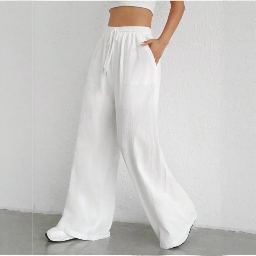 Irregular cross-border foreign trade Europe and the United States 2025 new women's casual solid color drawstring straight booted pocket casual pants