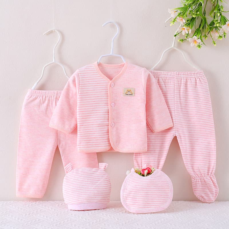 New Baby Colored Cotton Five-piece Clothes Combed Cotton Newborn Full Moon Soft Baby Underwear Five-piece Set