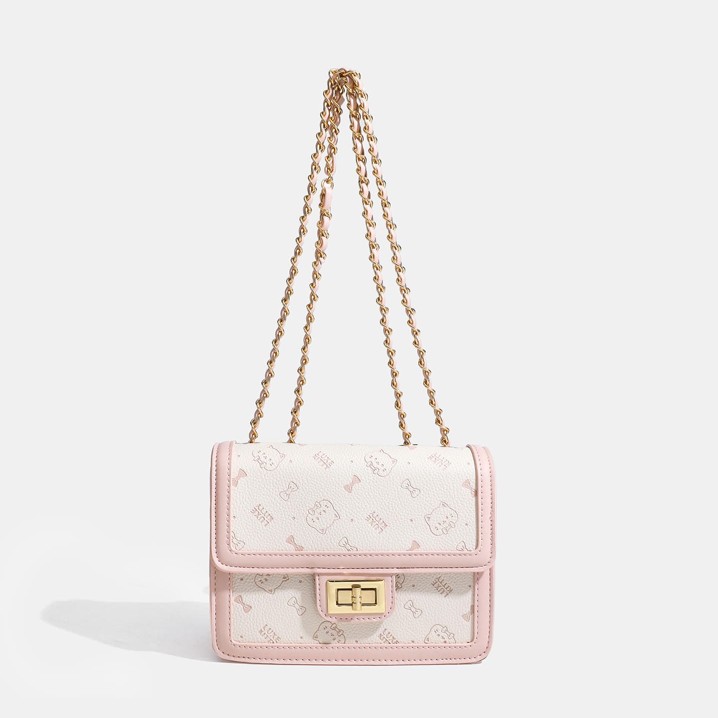 LUXE&KITTY Cat Shoulder Bag Sakura Pink Crossbody Chain Bag Women's Handbag Small Square Bag