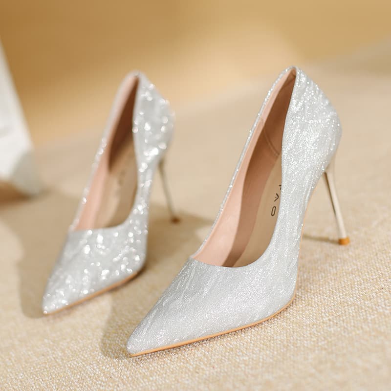 09-4 Champagne Gold Silver High Heels for Women, Thin Heel 2026 New Design Niche Wedding Shoes, Dual-Wear for Xiuhe and Wedding Dress