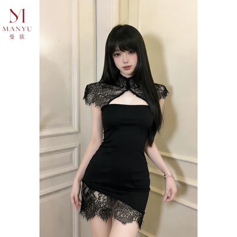 Manyu lace shawl cheongsam sexy lingerie hot girl strapless backless tight hip skirt 9788
