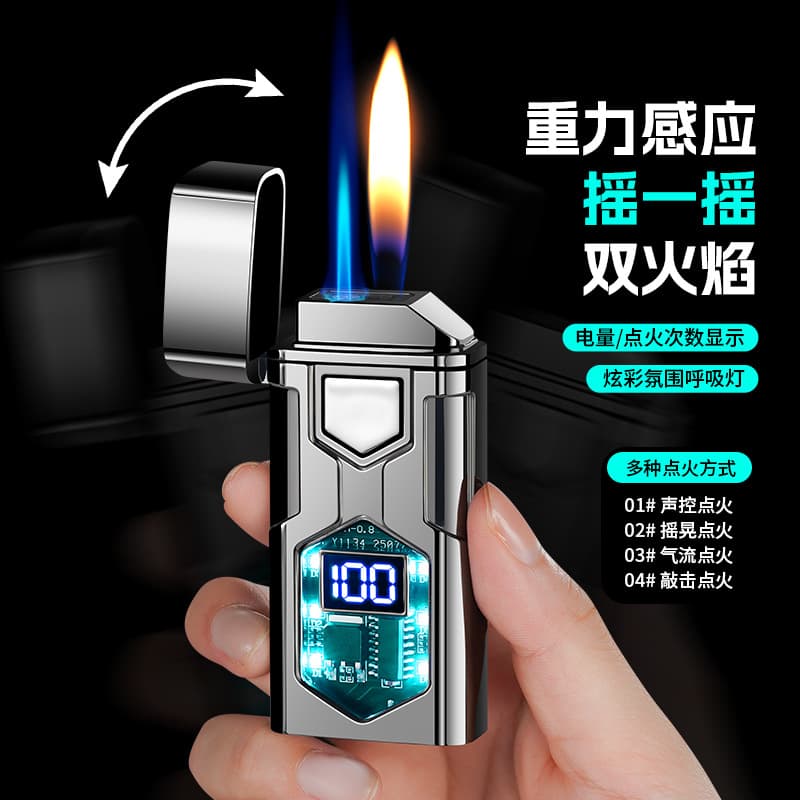 Four-Sensor Windproof Lighter Direct-Flame Dual-Flame Mech Atmosphere Light Men's Trendy Cigar Lighter Cross-Border Wholesale