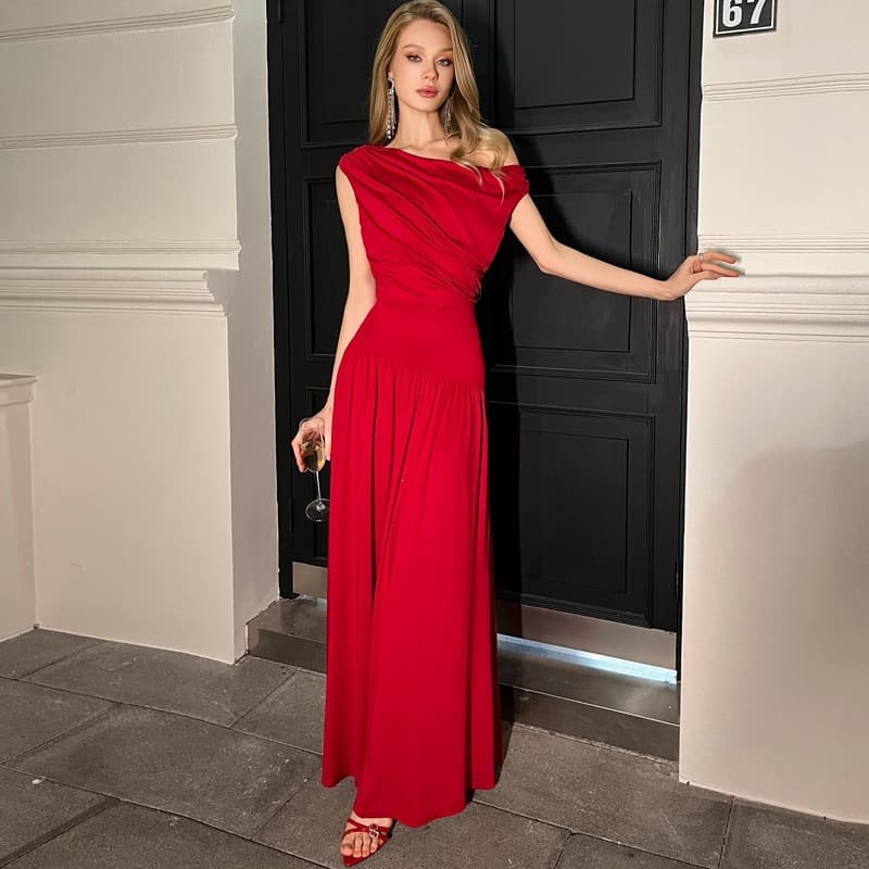 2026 Summer New Arrival Fashionable Slimming Asymmetrical Neck Sleeveless Dress for Women, Wholesale Export