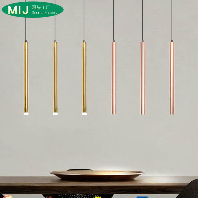 Long tube chandelier minimalist living room atmosphere restaurant front desk art spotlight rose gold column small chandelier K gold