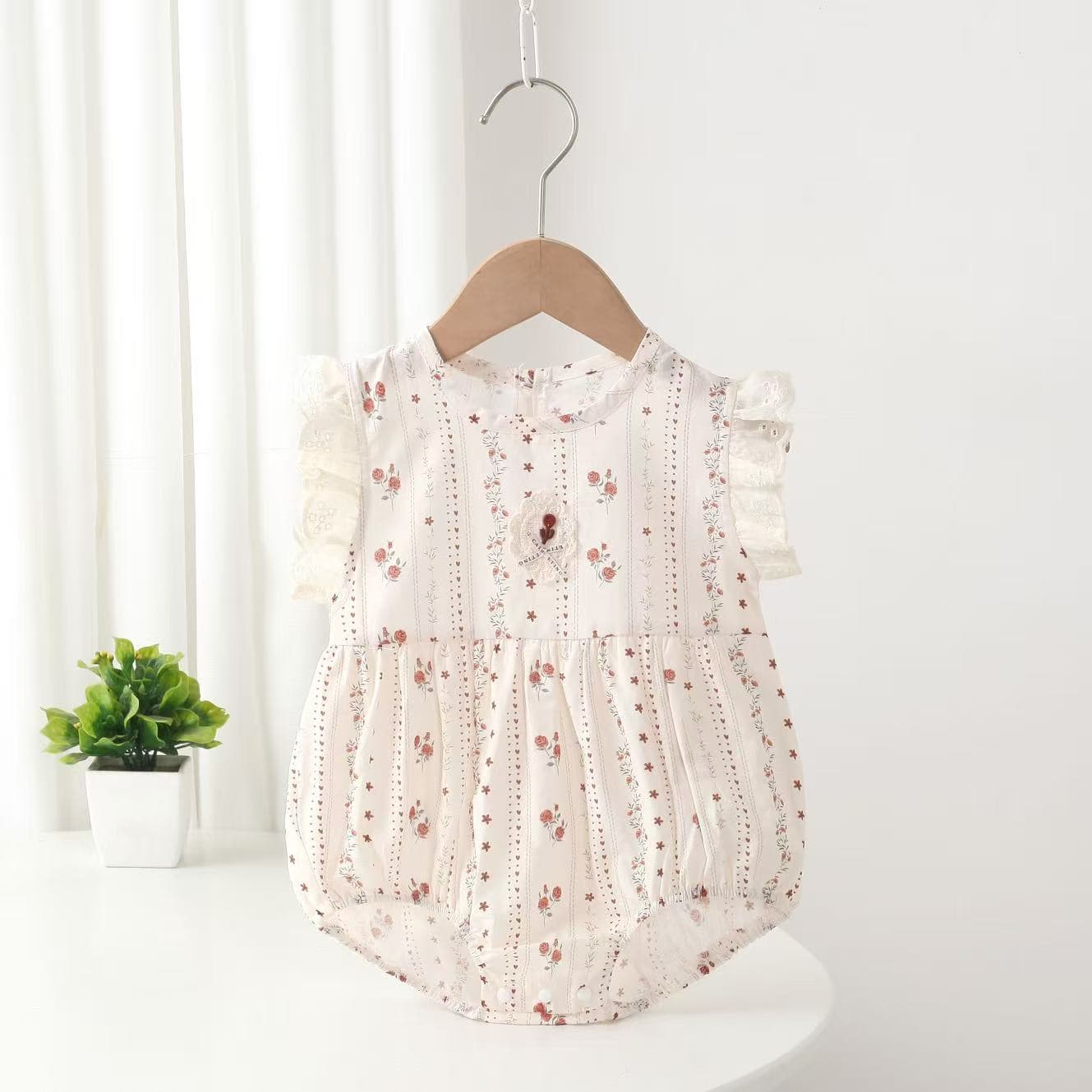 Baby summer baby girl triangle bag, thin pure cotton cute baby floral jumpsuit