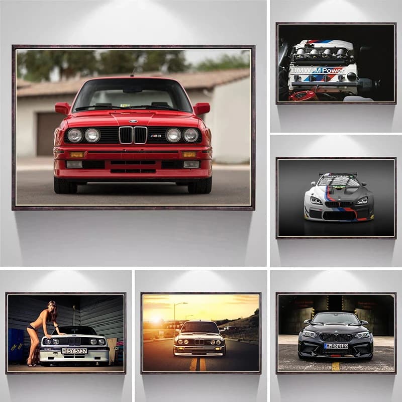 BMW M3 E30 Racing Poster Oil Painting Canvas Decorative Painting Core Cross-border E-commerce Printing Factory One Piece Dropshipping