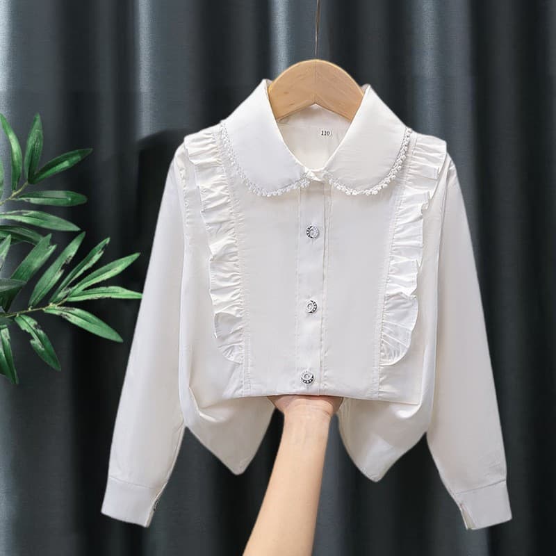 Girls Blouse 2025 Spring/Autumn Cotton Top with Peter Pan Collar Inner Layer for Kids Cross-Border E-commerce
