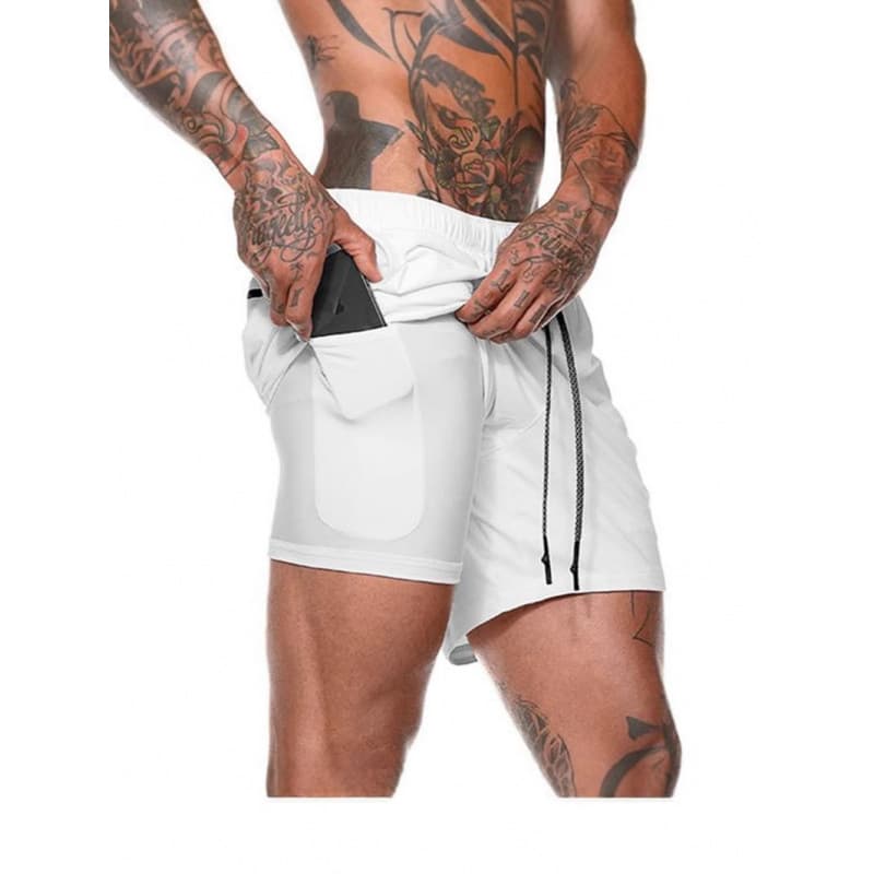 Cross-border hot selling men's sports double-layer shorts fitness training outdoor mountain climbing quick-drying tight jogging pants sports