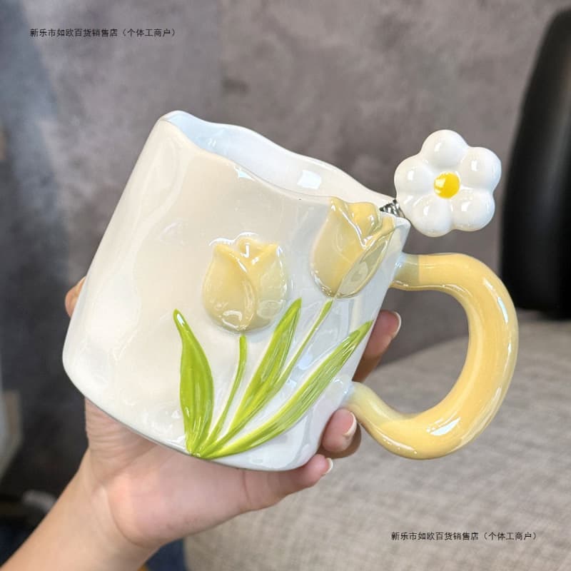 New Tulip Ceramic Water Cup Home High-Appearance Mug Creative Cup Couple's Flower Water Cup