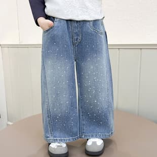 New Spring and Autumn Girls Jeans, Stylish Loose Casual Long Pants, Straight Leg Wide Leg Pants for Baby Girls