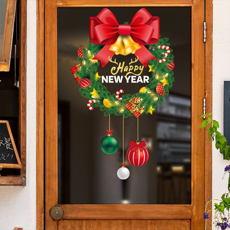 Weng Kai Christmas Decoration Wreath Christmas Tree Stickers 2026 Window Paper Glass Stickers Shopping Mall Shop Double Door Stickers