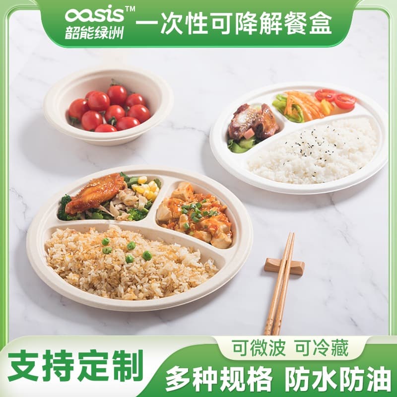 Shaoneng Lvzhou Sugarcane Pulp Bamboo Pulp Disposable Eco-friendly Tableware 6.75-inch Round Plate Biodegradable Paper Plate Food Grade Bento