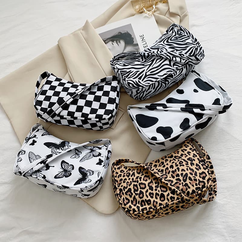 Trendy New Women's Bag Color-Block Ladies Dropshipping Korean Style One-Shoulder Handbag Personalized Print Pattern Underarm Bag