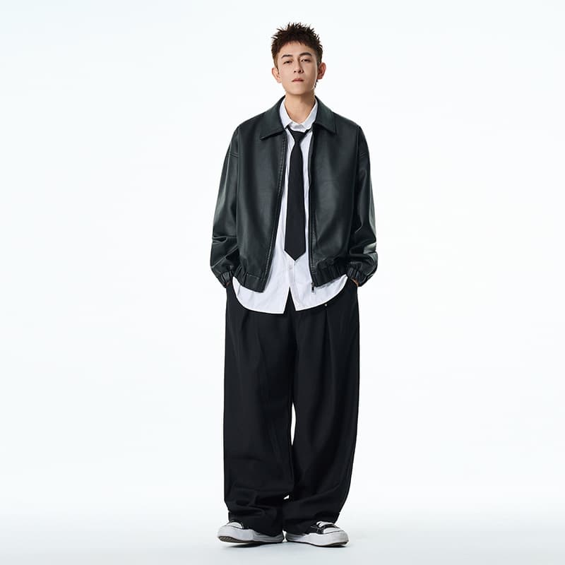 New Japanese Drop Shoulder Leather Jacket Trendy Fashion Leather Coat American Retro Cool Loose Fit Men's Leather Jacket