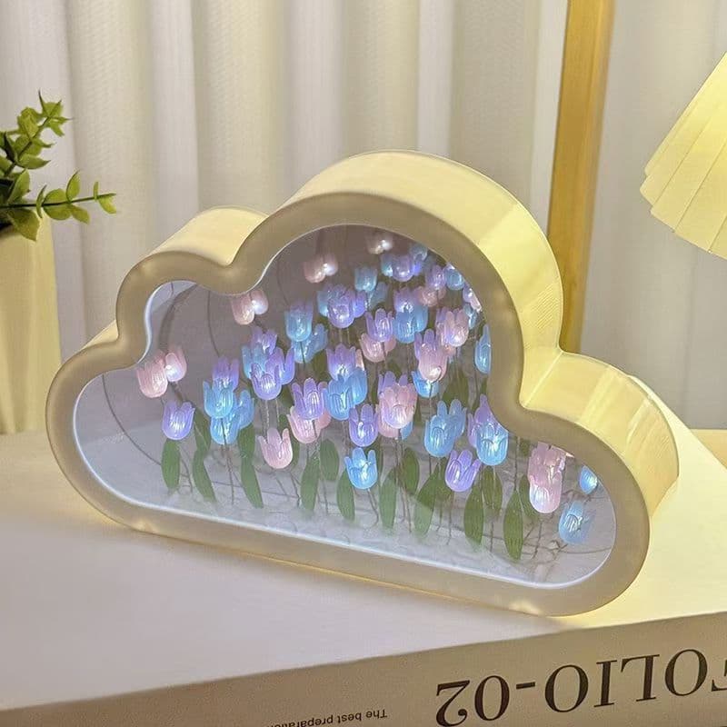 DIY Tulip Field Romantic Valentine's/Birthday Gift for Girls, Creative Cloud Lamp Atmosphere Light with Gift Box