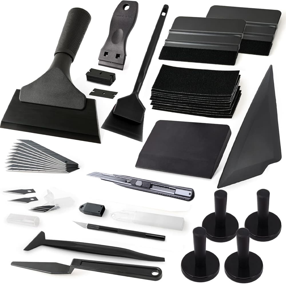 Vinyl Wrapping Tool Kit for Car Window Tint Installation, Includes Magnetic Holder and Rubber Vinyl Squeegee