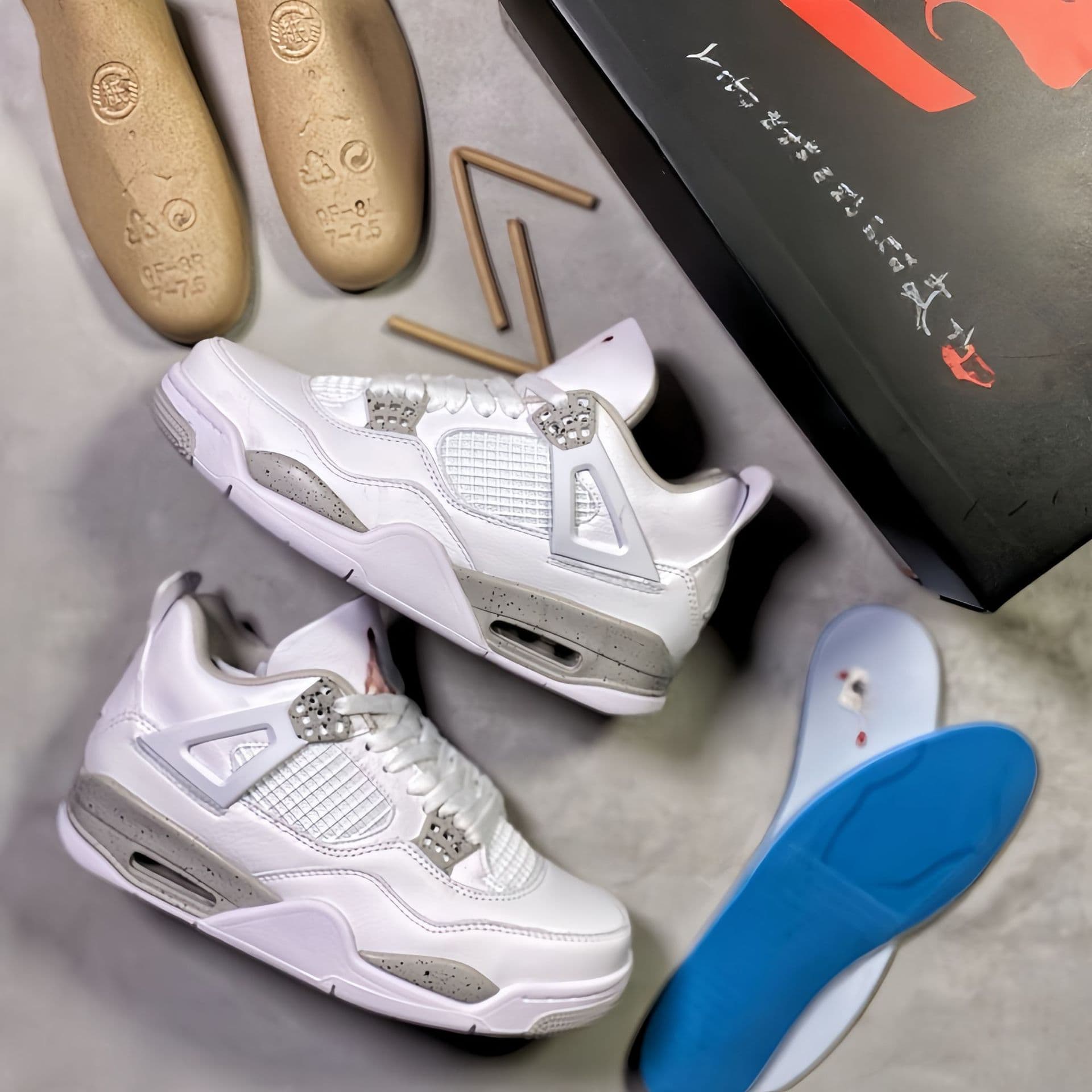 Putian Genuine Top-Layer Leather AJ4 White Red Cement Casual Sports Sneakers Men Women Jordan 4 Mid-Top Performance Basketball Shoes