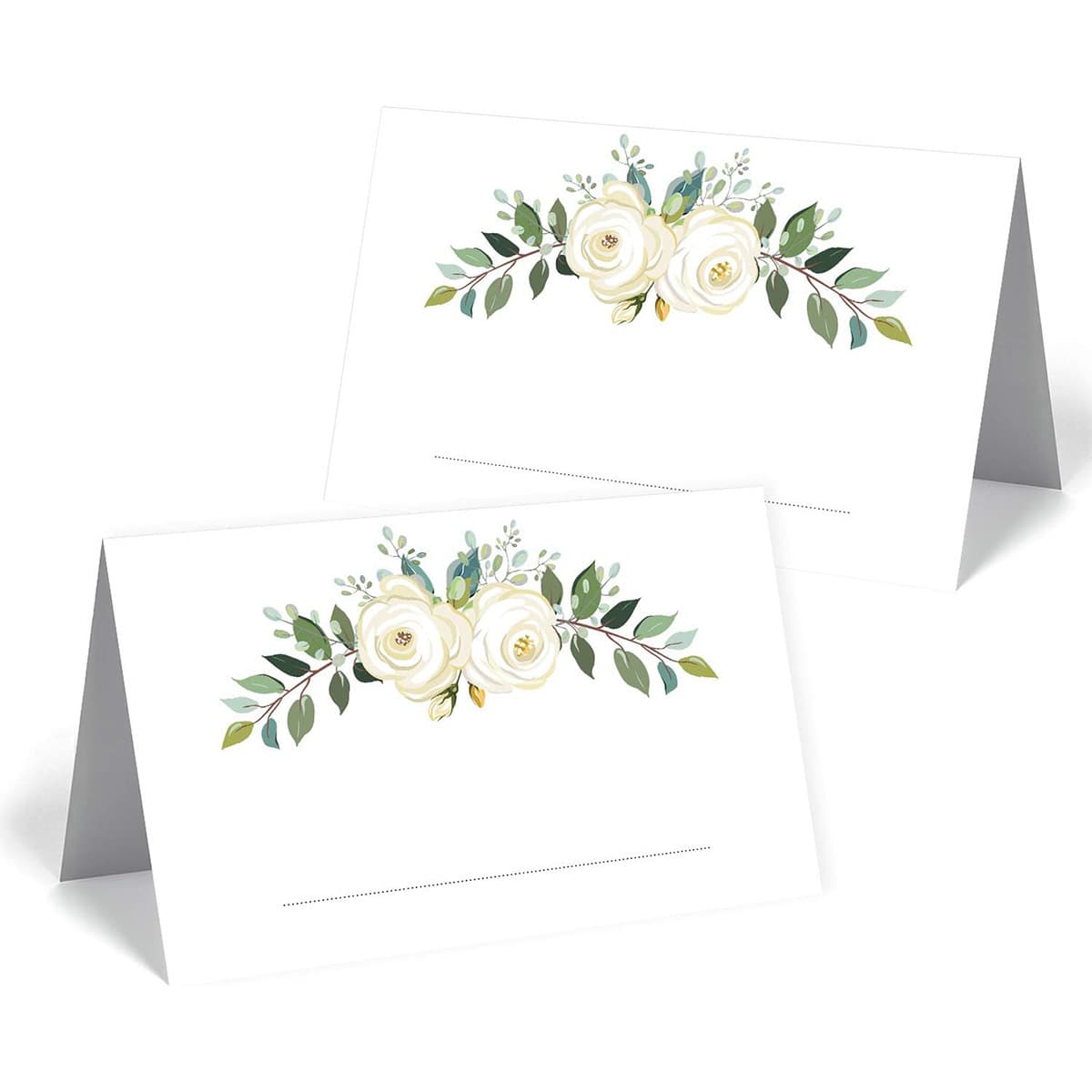 White Rose Eucalyptus Leaf Wedding Place Cards, Fresh Forest Style Folding Table Cards, Guest Guide Cards, Banquet Seating Cards