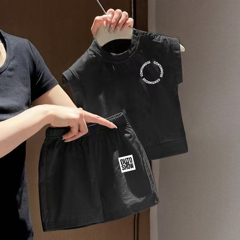 Trendy brand handsome street boy suit summer new boy sleeveless vest shorts children's cotton summer suit