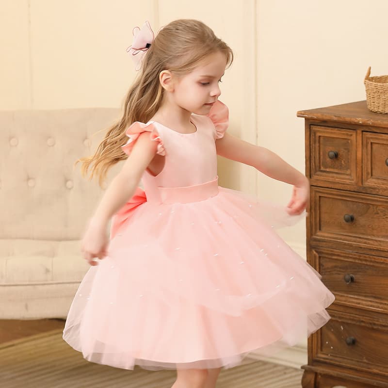 New Girls Princess Dress Tulle Tutu Flower Girl Backless Bow European and American Little Girl Daily Performance Wholesale