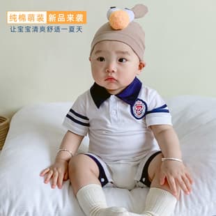 Baby Bodysuit Summer Thin Style, College Style Lapel, 0-1 Year Old Baby Summer Clothes, Cute Newborn Outfit