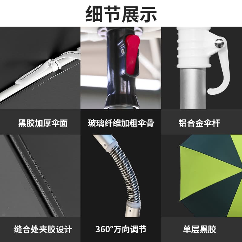 1.8m Black Coated Fishing Umbrella, Fishing Gear Umbrella, Large Universal Umbrella, Thickened Sunscreen Umbrella, Rain Umbrella for Anglers