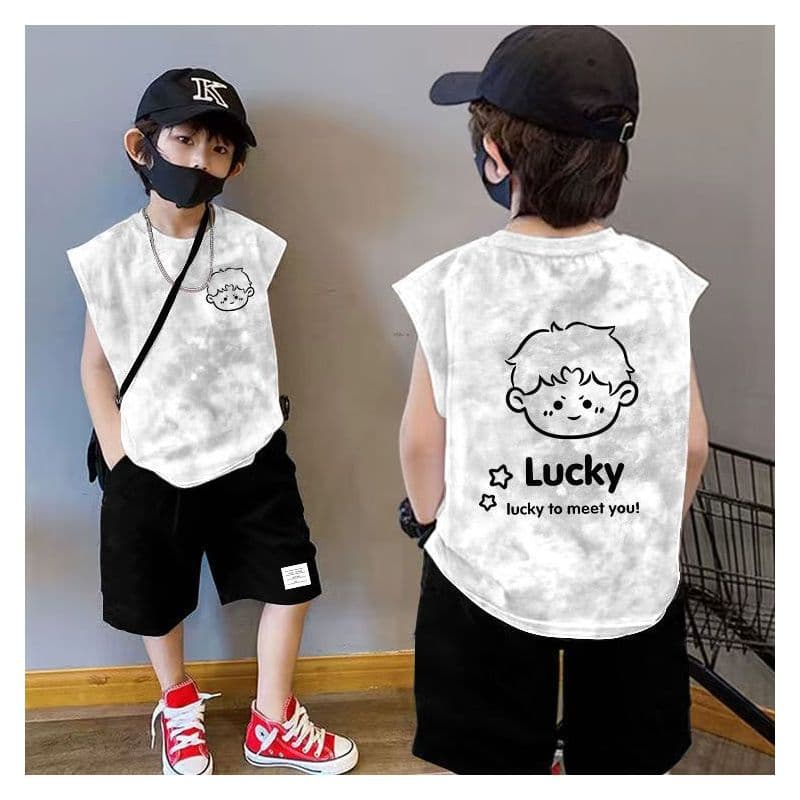 Boys and Girls Cotton Summer Tie-Dye New Vest Loose Tank Top T-Shirt Mid-Large Kids Trendy Versatile Sleeveless Top