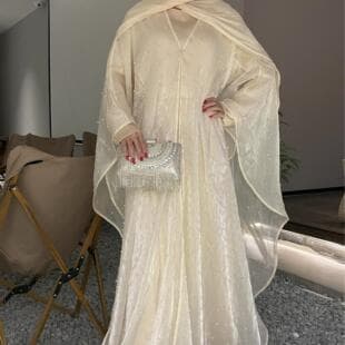 Cross-border Pearl Dress Solid Color Elegant Dress for Women Party Gathering Modest Dress