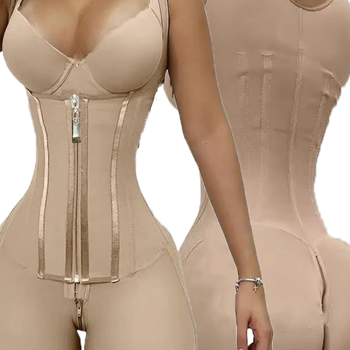 Shapewear Butt Lifting Push-Up Bra Zipper Compression Waist Cincher High-Waist Button Slimming Pants