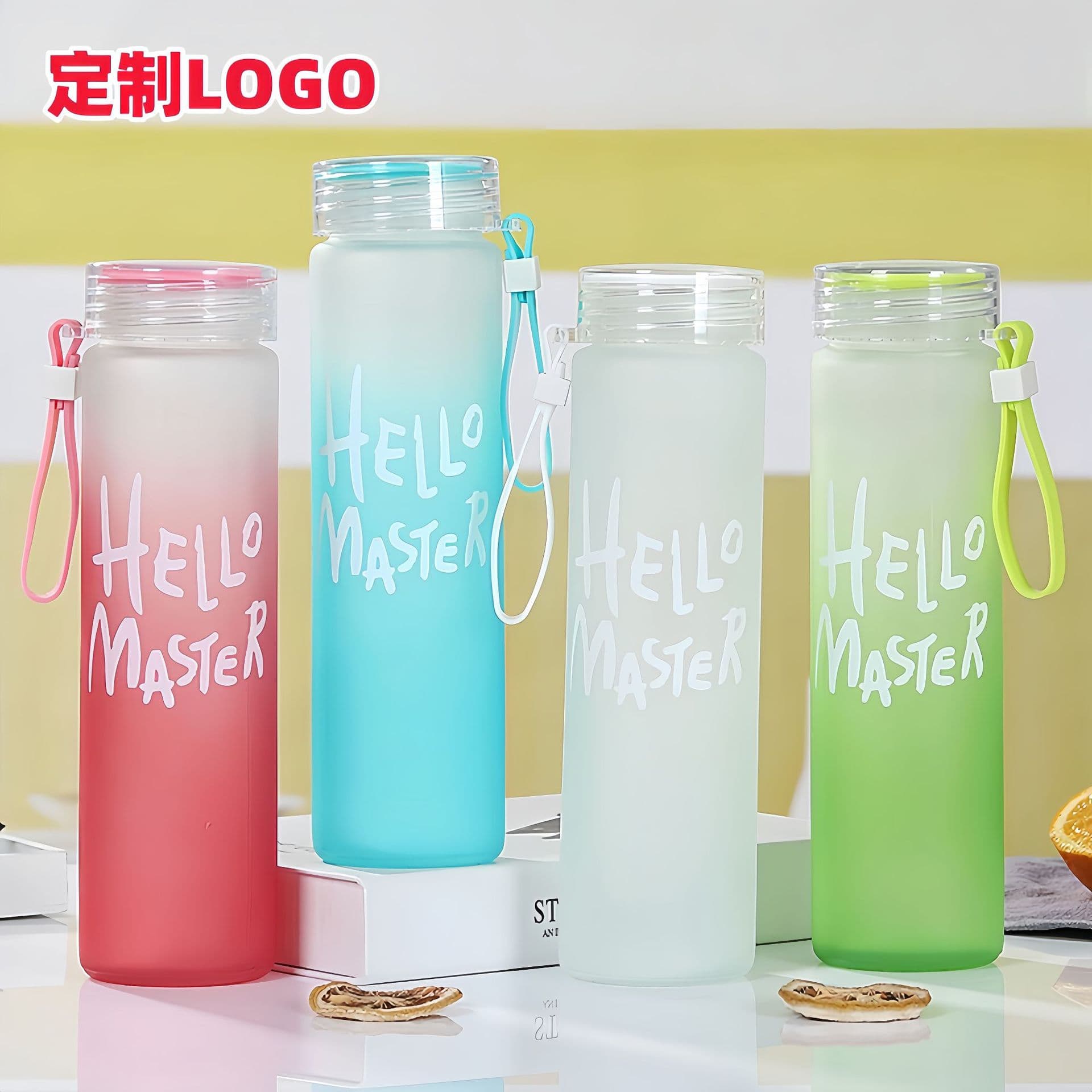 Custom Gradient Cup Portable Water Bottle Frosted Colorful Glass Cup Couple Cup for Men and Women Student Cup