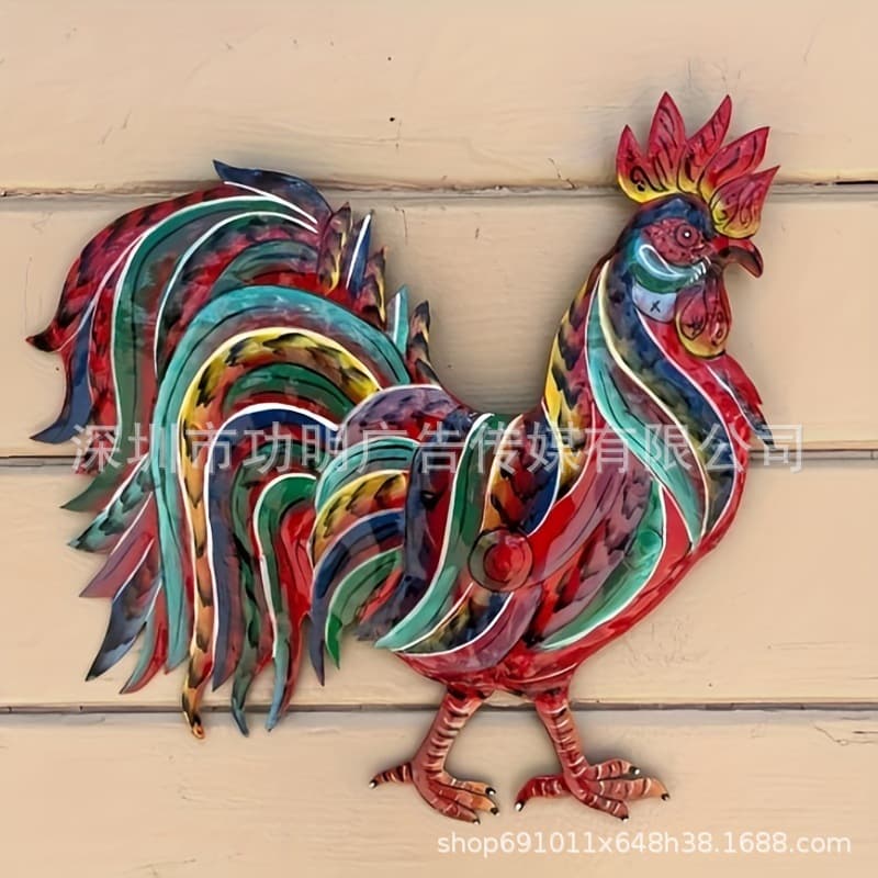 1 piece rustic metal rooster wall decoration iron art colorful flower rooster pastoral style home decoration gift wall decoration