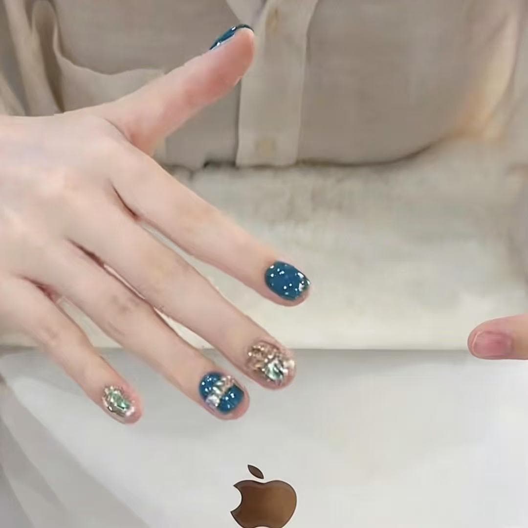 [Blue Diamond] New Handmade Press-On Nails Light Luxury Cat Eye Bow Press-On Handcrafted Nail Tips