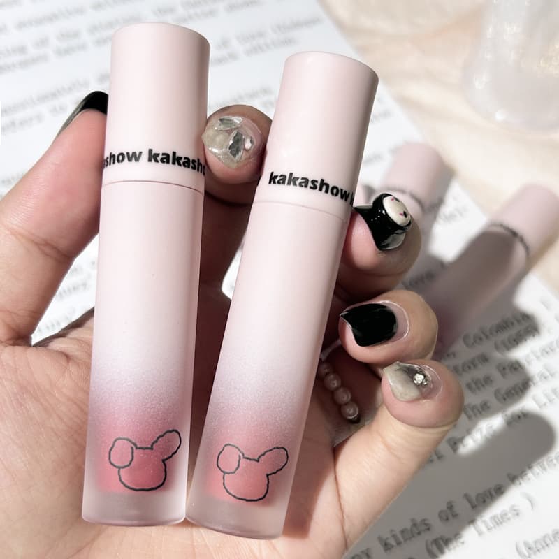 kakashow Cute Bear Lip Gloss Velvet Matte Lipstick Long-Lasting Non-Stick Cup Matte Lip Gloss Brightening Lip and Cheek Dual-Use Lip Mud