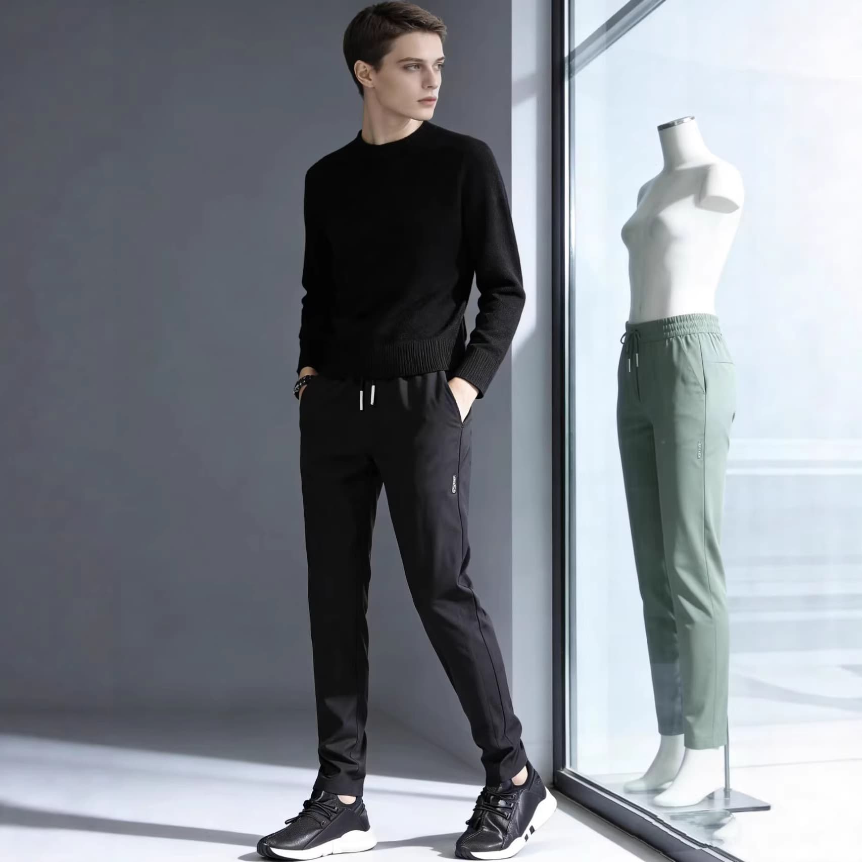 Autumn Thin Long Pants Embroidered Logo Men's Slim Fit Pants Light Luxury Straight-Leg Pants Summer Casual Pants