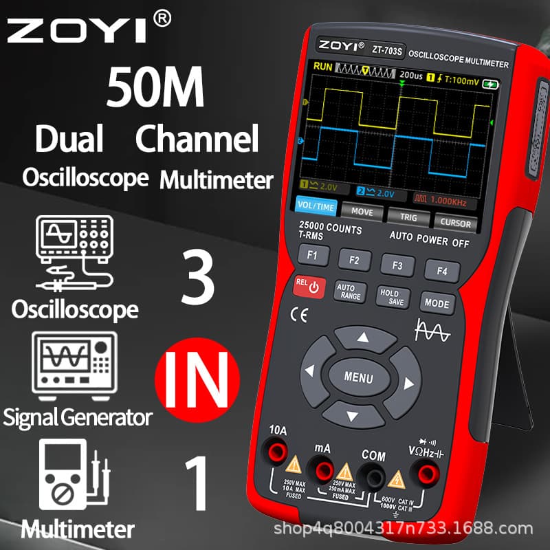 ZOYI ZT703S Oscilloscope Multimeter High Precision Dual Channel 50MHz Digital Oscilloscope Signal Source Auto Repair