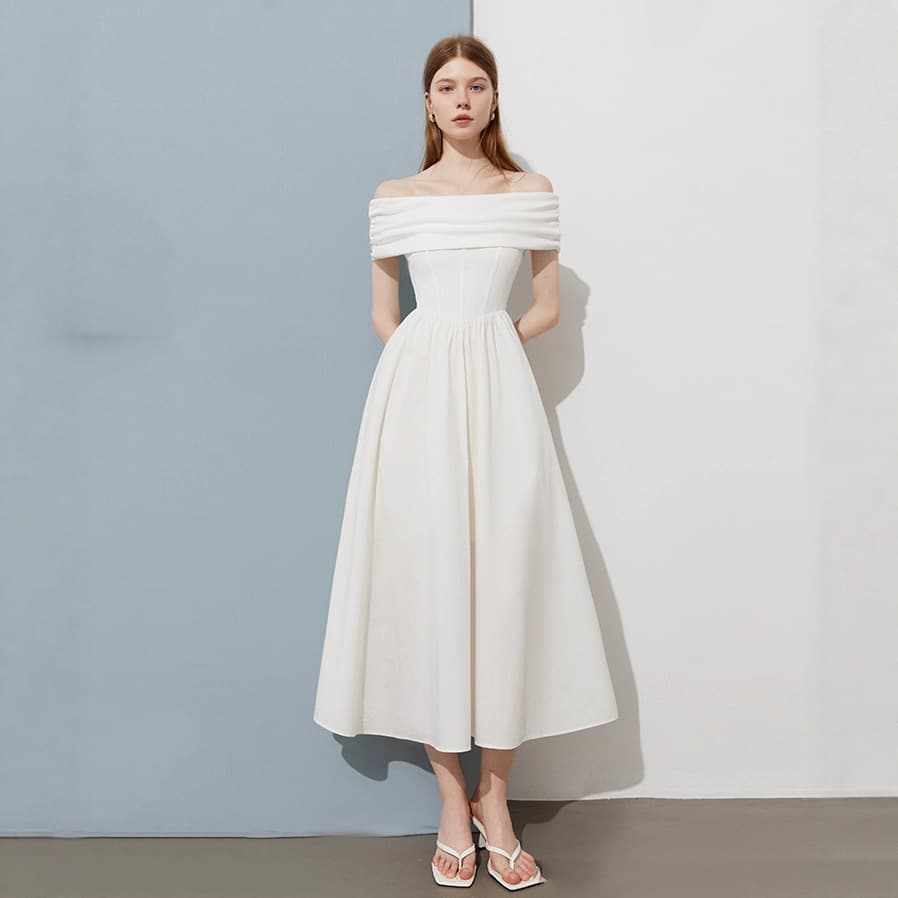 White Off-Shoulder Mini Dress 2026 Summer New Arrival Birthday Party Cocktail Banquet Little White Dress