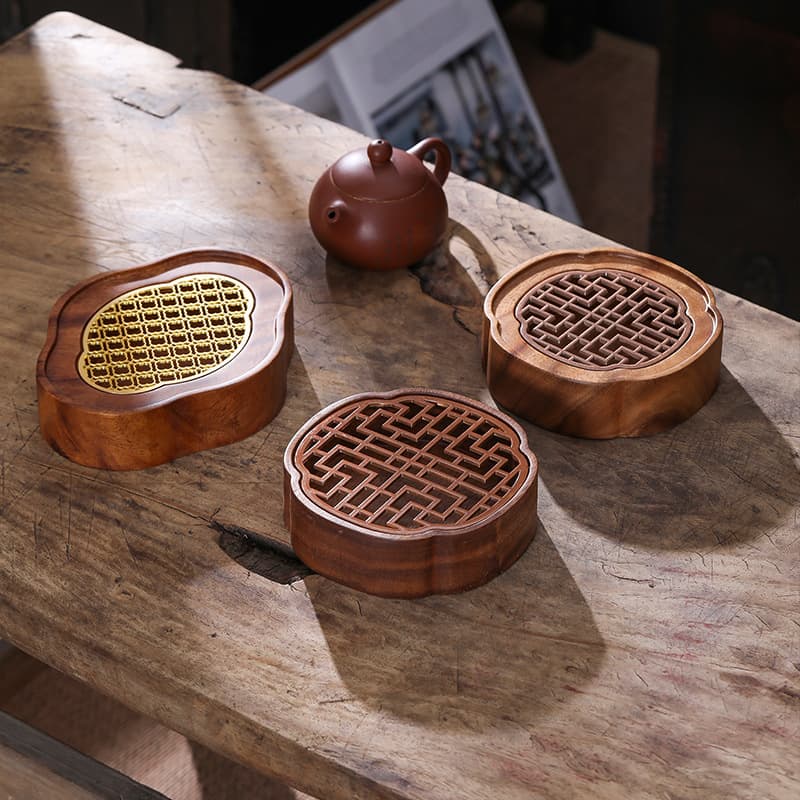 Walnut Cloud Tea Tray, Purple Clay Teapot Pad, Small Water Storage Tea Tray, Dry Brewing Stand, Japanese-Style Base