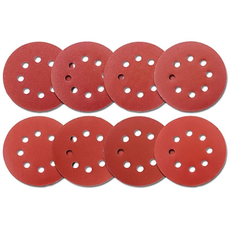 Cross-border Disc Sanding Sandpaper 5 Inch 8 Hole Red Sand Flocking Dry Polishing Self-Adhesive Backing 125mm Sandpaper Discs