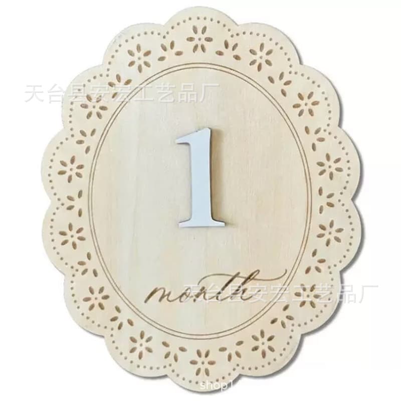 Cross-Border Wooden Newborn Month Sign Baby Growth Milestone Oval Lace Decoration Recording Photography Props