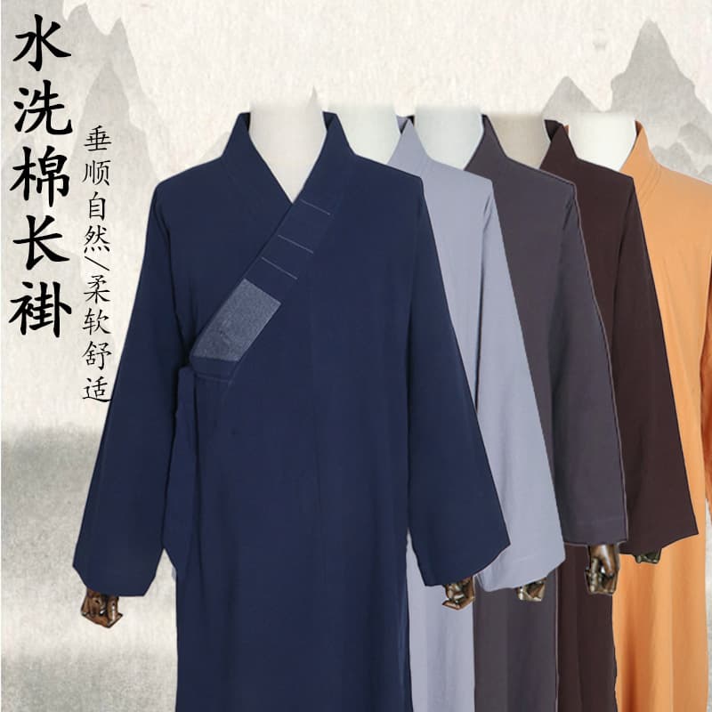 Zherong Monk Robe Washed Cotton Long Gown for Monastics, Unisex Lay Attire, Zen Meditation Gown, Monk Long Shirt