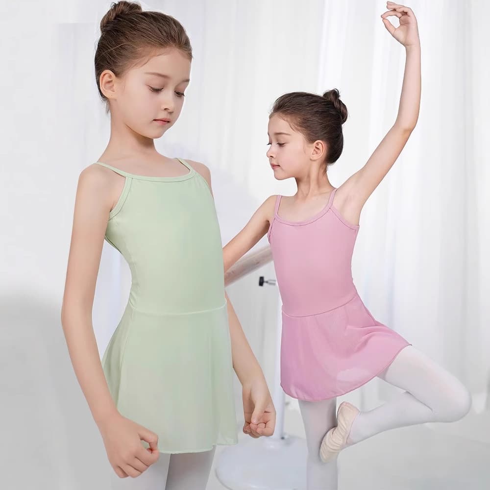 Children's Dance Leotard with Strap Ballet Practice Wear Summer Girls' Exam Gymnastics Leotard Half Skirt Chinese Dance Tutu