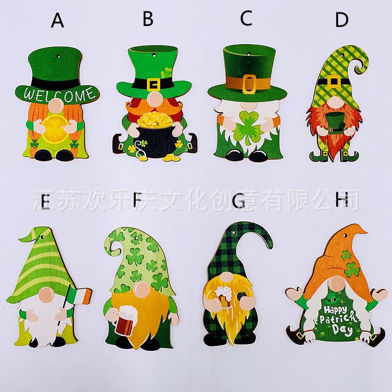 Cross-border New Product Irish Decorative Wood Slice Pendant St. Patrick's Day Ornament Wood Slice Doll Hanging Decor