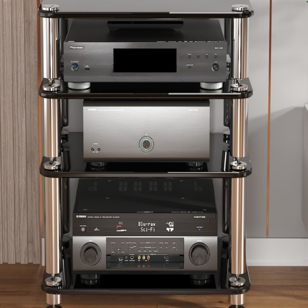 Tempered Glass Audio Hifi Amplifier Cabinet Shock-Proof Cabinet Foot Nail Rack Amplifier Rack Audio-Visual Equipment Cabinet KTV TV Cabinet