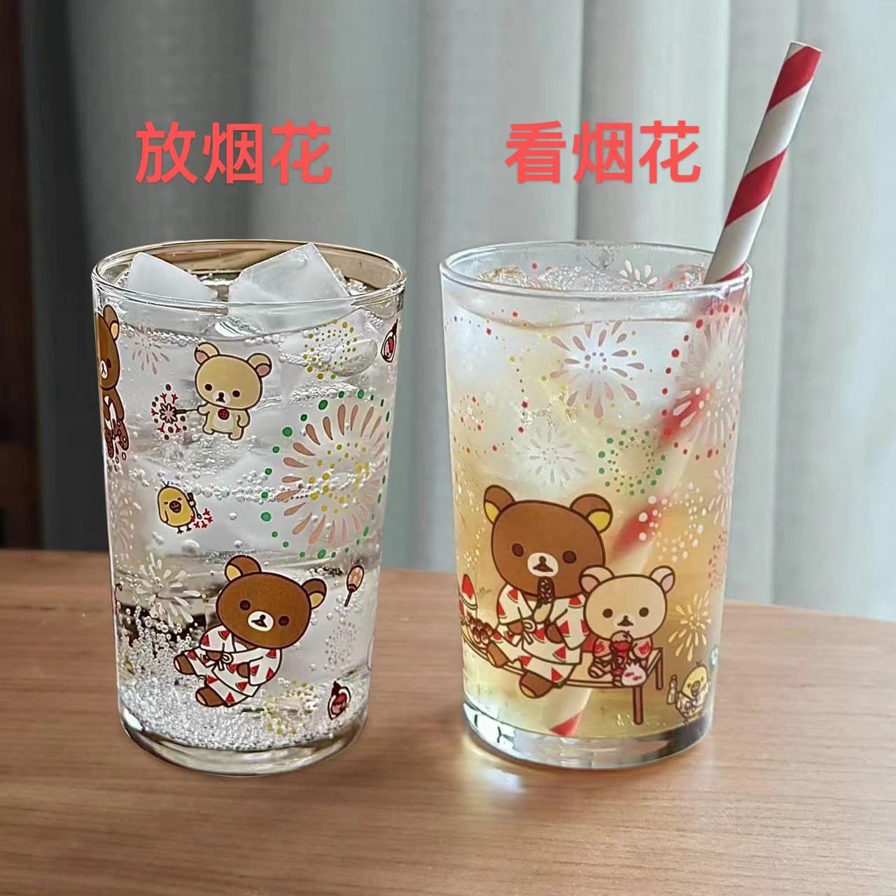Fireworks Display Rilakkuma Medieval Glass Exquisite Showa Period Milk Coffee Juice Drinking Cup Can Be High Temperature