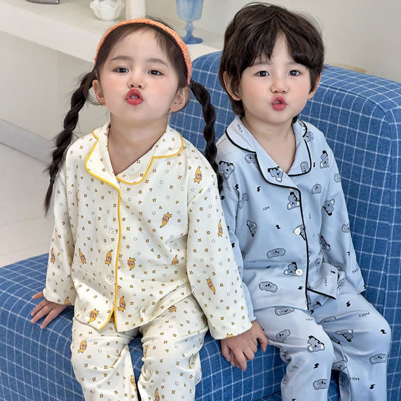 Korean-style children's long-sleeve pajama set, spring and autumn, for boys and girls, cardigan style, wearable outside