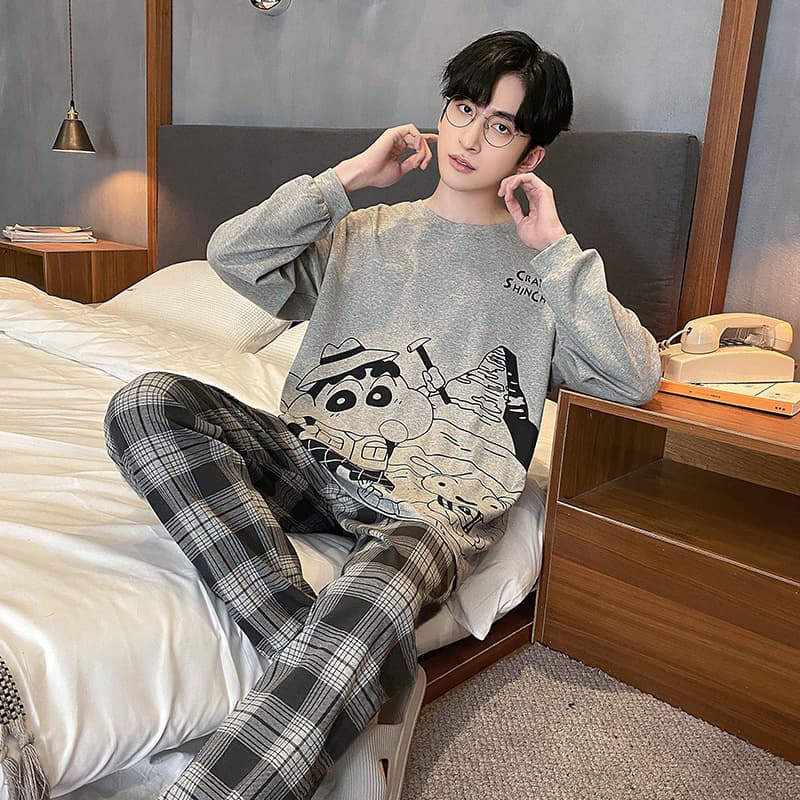 2025 New Men's Pajamas Spring/Autumn Large Size Youth Student Cartoon Homewear Thin Set
