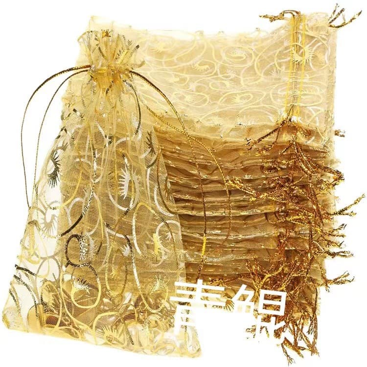 Mesh Bag Gold-Stamped Eyelash Flower Bag Eyebrow Flower Bag Curved Eyelash Drawstring Bag Organza Bag Jewelry Gift