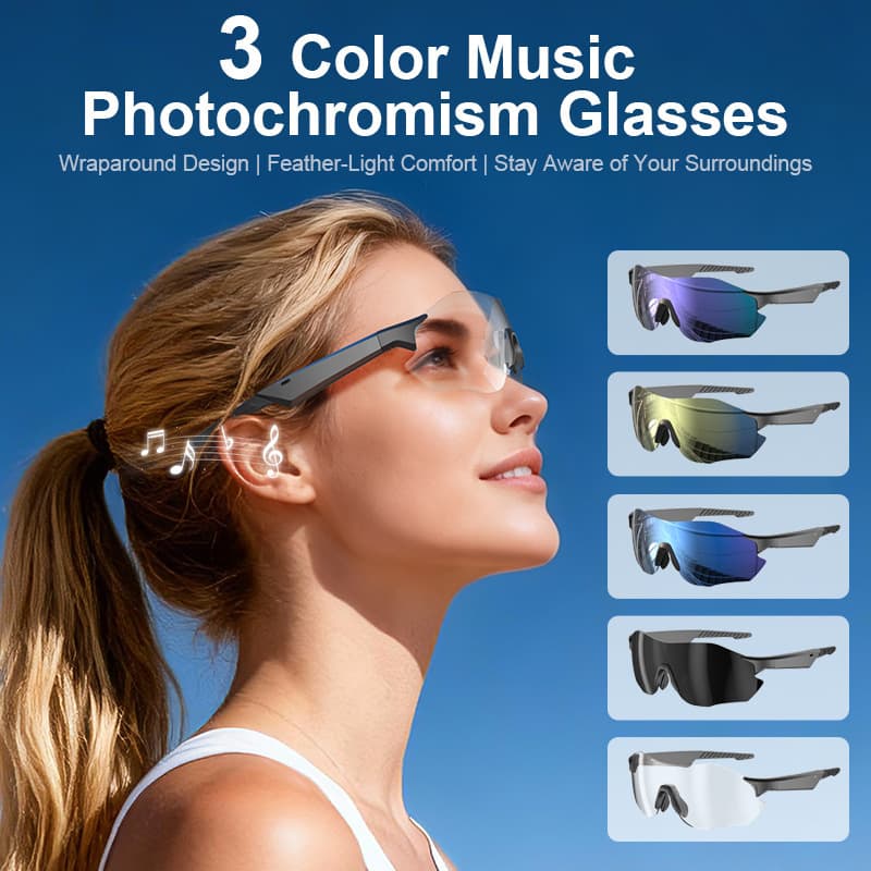 AI Smart Glasses Bluetooth Glasses Black Frame Silver Water Color Cycling Glasses Windproof Goggles Personalized Sports Protective Goggles UV Protection